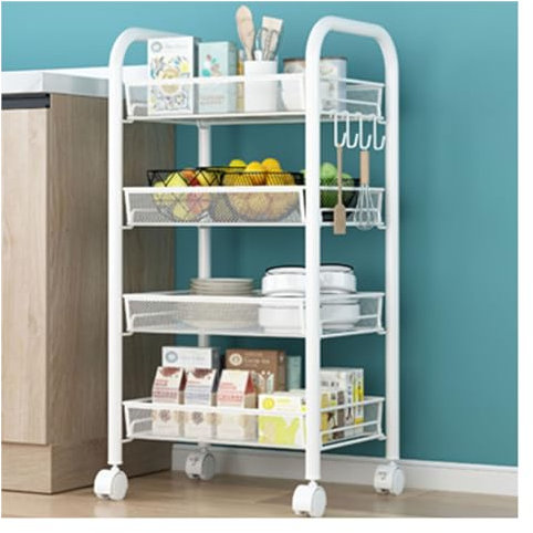 Rollwagen mit 5 Etagen, Werkzeugwagen für Salon, Klinik, Büro, Zuhause und Badezimmer, abnehmbarer Haken, Weiß, 44 x 27 x 84 cm