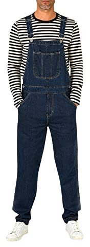 Salopette in denim da uomo Jeans da uomo Cargo Denim retrò comodi pantaloni da lavoro blu tuta da lavoro larghi salopette tuta da uomo Beatheable jeans lunghi tuta pantaloni con bretelle, Blu scuro