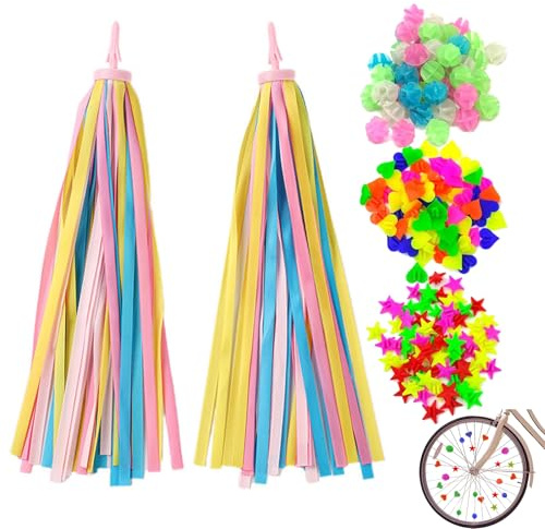 Auzlya 1 Pair Kinder Fahrrad Luftschlangen,108 Stück Bunten Fahrradspeichen | Fahrrad Zubehör Kinder,Lenkerfransen Streamer Bändchen für Kinderfahrrad, Laufräder,Roller, Dreiräder