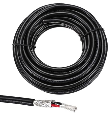 sourcing map 1 cable blindado UL2464 de 18 AWG, 5,5 m, 300 V, 2 conductores, PVC eléctrico CNC con blindaje de doble capa para electrodomésticos, cableado automotriz