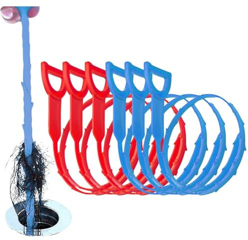 Welari Drain Mole Unblocking Twister (3 Red & 3 Blue) – Hair Catcher & Drain Cleaner Tool for Sink, Shower, Bathtub, Kitchen & Bathroom Pipes – Flexible Plumbing Unclogger Snake | (6 Pack)