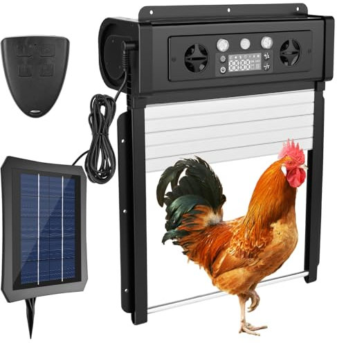 Dreamhigh® Porte Poulailler Automatique Solaire avec Écran LCD, Porte De Poulailler Automatique avec Minuterie Et Capteur De Lumière, pour Convient aux Poulaillers et aux Fermes