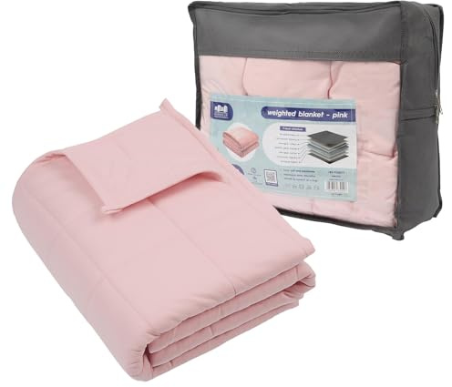 Harbour Housewares Weighted Blanket 4kg with Storage Bag – 125x150cm Pink Weight Blanket for Anxiety, Stress Relief & Deep Sleep – Soft Fabric Calming Throw with Glass Bead Filling