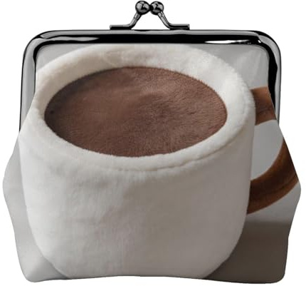Porte-monnaie en cuir avec coussin en forme de tasse à café pour femme - Petit portefeuille avec serrure à baiser, mini porte-cartes pour clés, rouge à lèvres, joli sac à main pour voyage