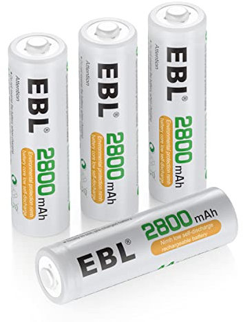 EBL Lot de 4PCS AA Piles Rechargeables, Piles Rechargeables AA/HR6 2800mAh Ni-MH, Haute Peformance avec Boîte de Stockage de Piles