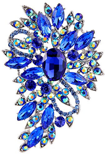 EVER FAITH Damen Marquise Österreichische Kristall Hochzeit Blume Blatt Bouquet Brosche Royal blau Silber-Ton