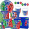 101-tlg. * PJ MASKS * PARTY SET für Kindergeburtstag mit 6-8 Kinder: Teller, Becher, Servietten, Partytüten, Papier-Trinkhalme, Einladungskarten, Tischdecke, Deko | Pyjamahelden Geburtstag Kinder