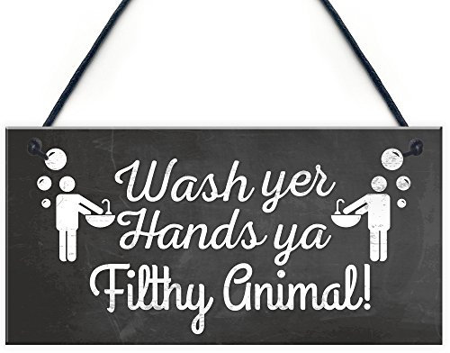 RED OCEAN Bathroom Toilet Kitchen Sign Decor Funny Wash Your Hands Humouros Wall Plaque Home Gift