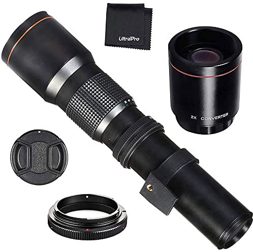 Hi-Resolution 500mm/1000mm Manual Telephoto Reflex Lens for Canon EOS Rebel T3, T3i, T4i, T5, T5i, T6, T7, T6i, T6s, T7i, SL1, SL2, EOS 60D, 70D, 77D, 80D, 5D III, 5D IV, EOS 6D, 7D, 7D II Cameras