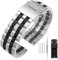 Kai Tian 20mm Schwarz Silber Prämie Armbanduhr Matt 5 Reihen Doppelschlösser Edelstahl Uhrenarmband Ersatz Metall Band für Damen Herren Armband