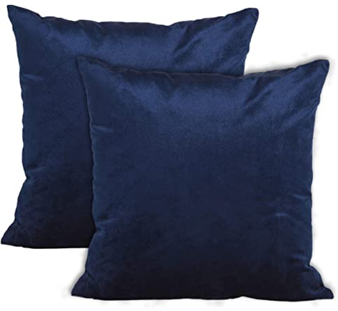 Encasa Homes Juego de 2 Fundas de cojín DE Terciopelo de (45 x 45 cm) - Azul Marino - Tinte de Color Plano Constante, Suaves y aterciopelados, Lavables, Funda de Almohada Grande Decorativa