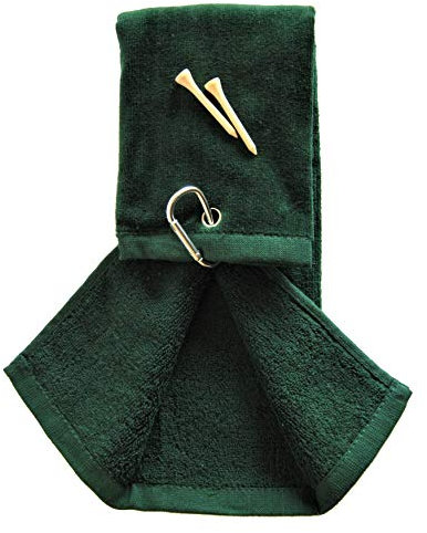 Golftuch/Golf Towel/Handtuch - tri-fold - dunkelgrün - 100% Baumwolle - inkl. Karabiner