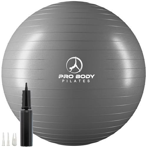ProBody Pilates Ball-Gymnastikball, Yoga-Ballstuhl, Stabilitätsballstuhl in Mehreren Größen, Geburtsball in Fitnessstudioqualität für Schwangerschaft, Training und Physiotherapieball (Silber, 85 cm)