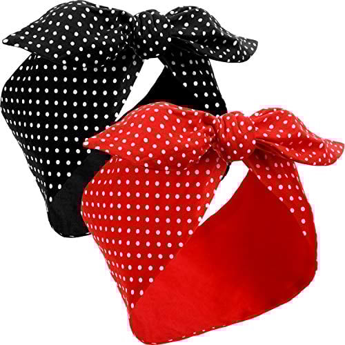 2 Schals (rot und schwarz) für Frauen, Retro, 1940er-Jahre, Kopfband, Bandana, Boho, Hasenohr-Stirnband, Vintage, Haar-Accessoires für Mädchen (gepunktet)