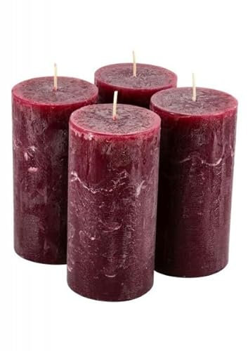 Rustikale Stumpenkerzen – 4 Stück - Wachskerzen/Rustickerzen/Adventskerzen Weihnachten (Altrot, Groß: Höhe 14cm / Ø 7cm)