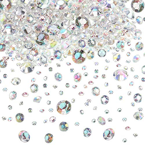 Hicarer 4000 Pieces Clear Diamonds Crystals Acrylic Gems Wedding Table Scattering Gemstones Christmas Party Decorations Bridal Shower Masquerade Vase Fillers(Crystal AB, 3 mm, 6 mm and 10 mm)