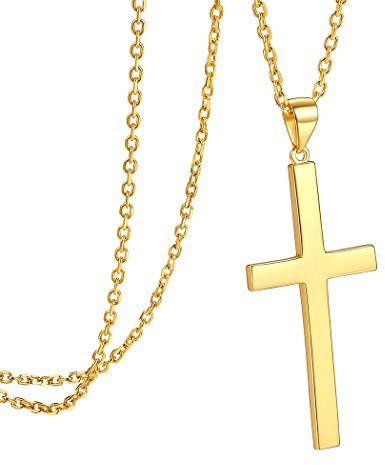 PROSILVER Sterling Silver Cross Necklace for Men, Crucifix Cross Pendant with Adjustable Chain Hypoallergenic Gold Plated Christian Jewellery Gift (with Gift Box)
