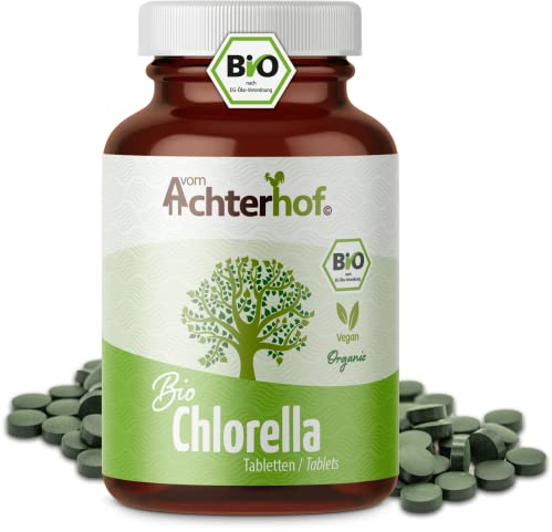 Chlorella Bio Presslinge | 400 Tabletten | mit 6g Algen Pulver pro Tagesdosis | Chlorella Algen Pulver in Bio-Qualität | hochdosiert | vegan | vom Achterhof
