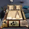 Loussiesd Japanischer Bettdeckenbezug, Mädchen in traditionellem Kleid, östliche Ornamente, antike Collage, Braun/Creme, dekoratives 3-teiliges Bettwäsche-Set für Doppelbett (1 Bettbezug und 2