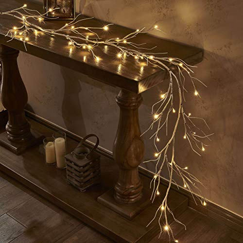 LITBLOOM Lighted Birch Garland 6FT 48 LED Battery Operated with Timer Pre-lit Twig Vine Lights for Christmas Fireplace Mantle Table Decoration Indoor Outdoor