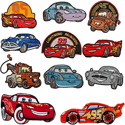 alles-meine.de GmbH 2 Stück Bügelbilder - Cars - Auto - Lightning McQueen - 8 cm * 4,6 cm - Aufnäher/Applikationen/Aufbügler - gewebte Flicken - Bügelflicken/Hosenflicken..