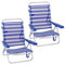 LOLAhome Pack 2 Sillas Playa Plegables | Ligera Portátil | Baja y Reclinable de 4 Posiciones | para Camping, Piscina, Terraza o Jardín Azul y Blanco