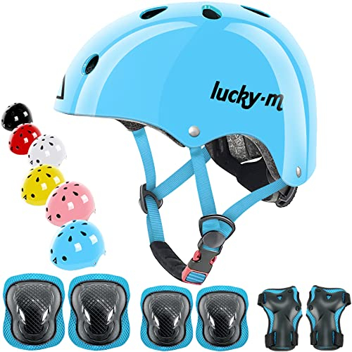 Casco Infantil Ajustable con Rodilleras, Coderas y muñequeras, Juego de Equipo de protección 7 en 1 para niños y niñas, para monopatín, Bicicleta, Patinete, Hoverboard