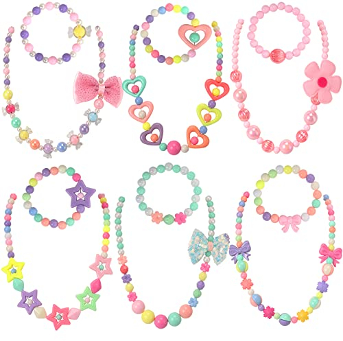 PinkSheep Perlenkette und Perlenarmband für Kinder, 6 Sets, Schmucksets für kleine Mädchen, Geschenktüten für Mädchen