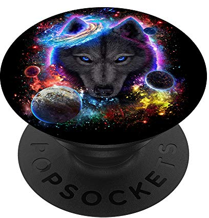PopSockets Schwarzer Wolf im Weltraum wirbeln in der Galaxie PopSockets PopGrip: Ausziehbarer Sockel und Griff für Handys/Tablets mit Tauschbarem Top