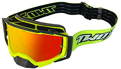 TWO-X Cross-Brille - Motocross-Brille mit verspiegeltem Iridium Glas - Motorrad-Brille - Enduro & Downhill - Schutzbrille - Atom - Vortex-Neongelb