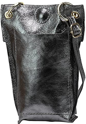 SH Leder Damen Echtleder Umhängetasche Handytasche Geldbörse Multifunktion Beutel Mini Bote Abnehmbar Verstellbar Schultergurt Handy bis 6,8 Zoll 14x20cm Jessy G298 (Anthrazit Metallic)