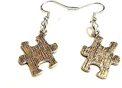 Jigsaw Earrings on Sterling Silver Hooks, Jigsaw, Puzzle, Dangle Earrings, Autism