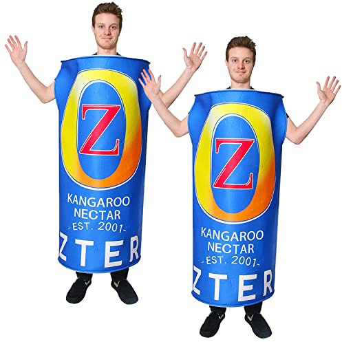 Adults Beer Can Costume - Large Blue Ozters Lager Can with Kangaroo - Mens Womens Funny Novelty Stag Night Fancy Dress - Pack of 2