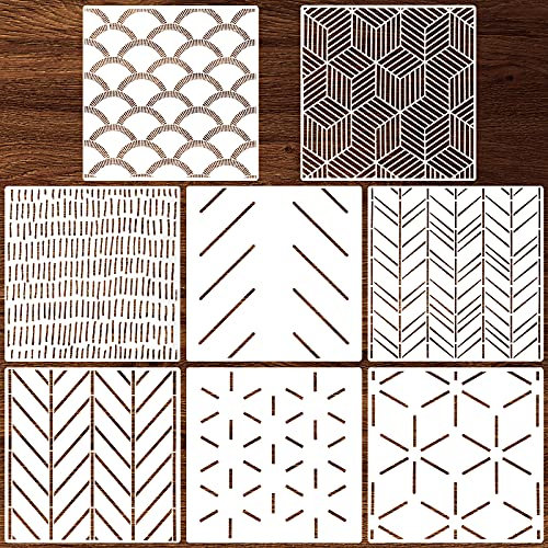 8 Stück 30,5 x cm Fischgrätenmuster, geometrische Wandschablonen, moderne Wanddekoration, wiederverwendbare Folie, dekorativ zum Malen, Schablonen für Wände, Wandschablonen Muster (einfacher Stil)