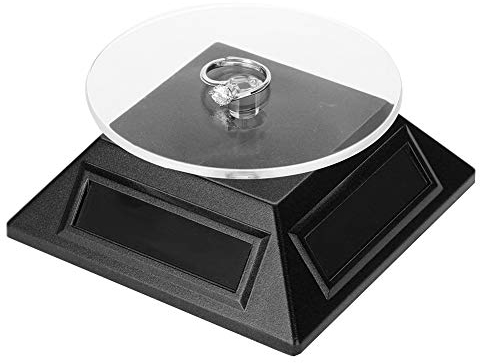 Schmuck Display Aufsteller, Solar Drehteller 360 ° drehbar, Solar Drehteller Drehscheibe für Vitrine, Drehbühne für Uhren Schmuck Handy Schwarz