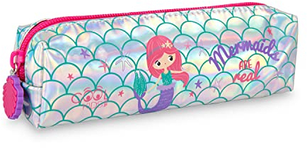 PERLETTI Silber Federmäppchen Mädchen mit Meerjungfrau - Kinder Federmappe Stifte Marker Kugelschreiber für Grundschule Kindergarten - Glitter Schuletui Mäppchen Pencil Case Cool Kids (Meerjungfrau)
