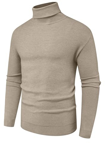 Hisir Hombres Jersey Cuello de Tortuga Tops Invierno Cálida Lana Tejida Pullover Manga Larga Jersey de Color Sólido Cuello de Tortuga Básico Suaves Jerseys, XL