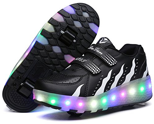 Aizeroth USB Aufladen 7 Farbwechsel LED Blinkend Schuhe Mit Doppelt Rollen Automatisch Räder Rochen Skateboardschuhe Outdoor Fitnessschuhe Gymnastik Laufschuhe Sneakers für Jungen Mädchen Geschenk