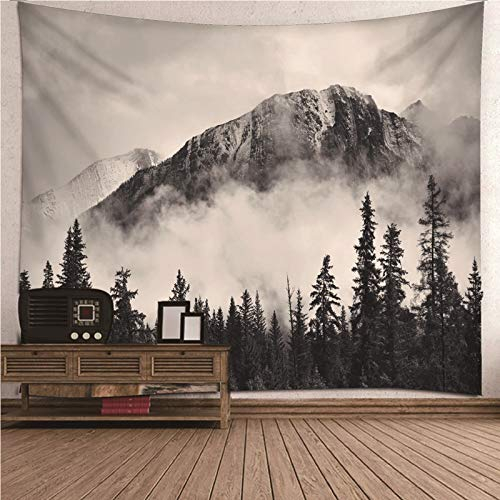 EHOMERY Wandbehang Klein Wandschmuck Deko Grau-Weiß Nebel Den Bergen XL Wandteppich Wanddekoration Balkon Groß Schlafzimmer Wohnzimmer Wanddekoration 260X240Cm