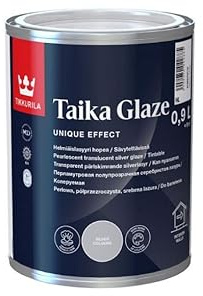 TIKKURILA Taika Pearl Glaze - Special Effect, Semi-Transparent Silver Glaze - Shimmering, Pearlescent Finish - 1 Litre