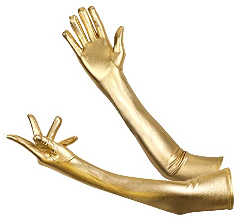 KINBOM Handschuhe Lang, Glänzend Damen Katzenfrauen Accessoires Dehnbar Abendhandschuhe Opernhandschuh Abendparty Tanzhandschuh für Damen (Gold)