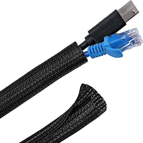 Palazen 6m Kabelschlauch Selbstschließend, 7-11mm Kabelkanal, Flexibel gewebter Kabelschutz zuschneidbar, Kabelmanagement für TV Computer Heimkino Automobilkabel, Schwarz