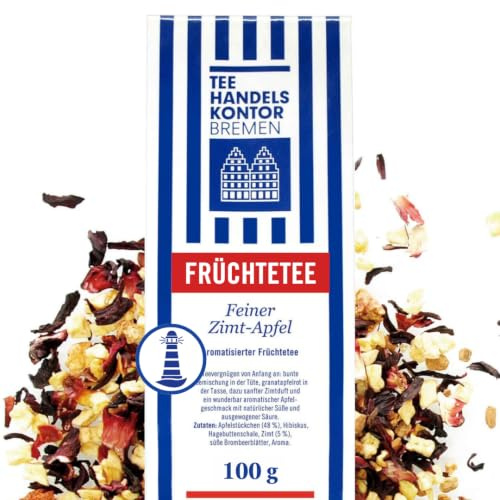 Hochwertiger Früchtetee lose Feiner Zimt-Apfel 100 g Apfel Zimt süß | Granatapfelrot in der Tasse, Sanfter Zimtduft mit aromatischem Apfelgeschmack, Natürliche Süße und ausgewogene Säure