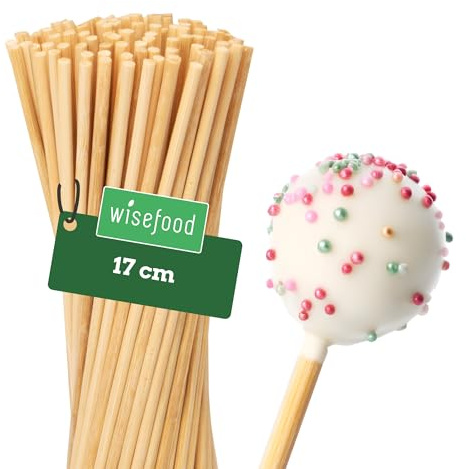 wisefood Cake-Pop-Stiel, 100 Stk. Birkenholz 17 cm, schwarze Cake-Pop-Sticks, geeignet für Bonbons, Kuchen, Pralinen, zur Tortendekoration, Candy Lollipop Sticks aus Holz
