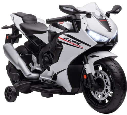 HOMCOM Honda Licensed 6V Kids Electric Motorbike for Ages 3-5 Years White | Ride On Motorcycle Vehicle, Headlights, Music, Training Wheels