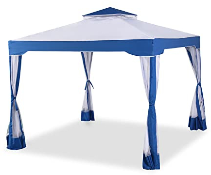 Tonnelle de jardin d'extérieur avec cadre en acier avec dessus ventilé, moustiquaire pour mariage, fête de jardin en plein air, 3 x 3 m