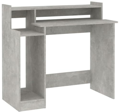 vidaXL Escritorio LED Mesa Ordenador Estudio Oficina Muebles Despacho Almacenamiento Estantería Madera Contrachapada Gris Hormigón