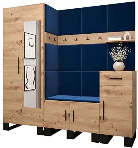 MEBLE KRYSPOL Garderobe Artin Set 13 mit gepolsterten Paneelen Industriell Design (Artisan Eiche + Manila 26 (Blau))