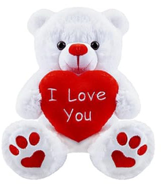 PMS Weißer Teddybär mit der Aufschrift I Love You, Herz, weiche Füllung, Valentinstag, Loved One Just For You, 25,4 cm