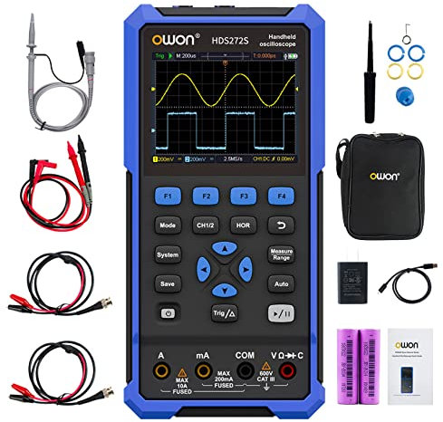 OWON HDS272S Oscilloscopio 3 in 1,70 MHz larghezza di banda USB tipo C con display LCD da 3,5 pollici,20000 conteggi multimetro digitale,oscilloscopio digitale a 2 canali,generatore a 1 canali